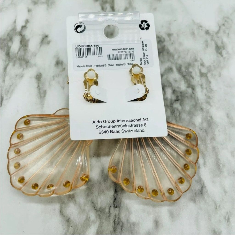 ALDO resin shell clip earrings with Crystals NEW - Picture 3 of 12